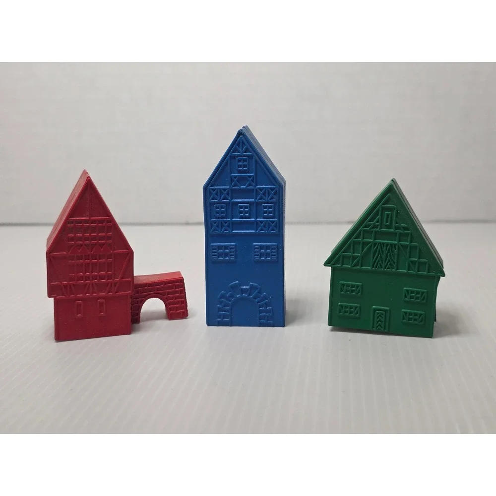 Vintage German Rubber Toy Village Buildings Lot 3 Made‎ in Germany